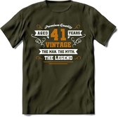 41 Jaar Legend T-Shirt | Goud - Wit | Grappig Verjaardag en Feest Cadeau Shirt | Dames - Heren - Unisex | Tshirt Kleding Kado | - Leger Groen - XXL