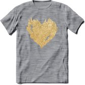 Valentijn Goud Hart T-Shirt | Grappig Valentijnsdag Cadeautje voor Hem en Haar | Dames - Heren - Unisex | Kleding Cadeau | - Donker Grijs - Gemaleerd - S