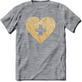 Valentijn Goud Hart T-Shirt | Grappig Valentijnsdag Cadeautje voor Hem en Haar | Dames - Heren - Unisex | Kleding Cadeau | - Donker Grijs - Gemaleerd - L