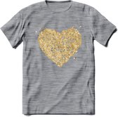 Valentijn Goud Hart T-Shirt | Grappig Valentijnsdag Cadeautje voor Hem en Haar | Dames - Heren - Unisex | Kleding Cadeau | - Donker Grijs - Gemaleerd - L