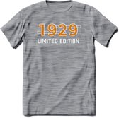 1929 Limited Edition T-Shirt | Goud - Zilver | Grappig Verjaardag en Feest Cadeau Shirt | Dames - Heren - Unisex | Tshirt Kleding Kado | - Donker Grijs - Gemaleerd - S