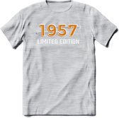 1957 Limited Edition T-Shirt | Goud - Zilver | Grappig Verjaardag en Feest Cadeau Shirt | Dames - Heren - Unisex | Tshirt Kleding Kado | - Licht Grijs - Gemaleerd - M