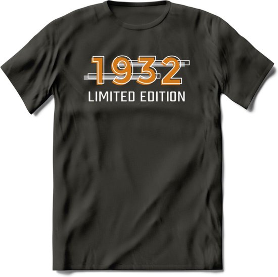 1932 Limited Edition T-Shirt | Goud - Zilver | Grappig Verjaardag en Feest Cadeau Shirt | Dames - Heren - Unisex | Tshirt Kleding Kado | - Donker Grijs - 3XL
