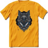 Vos - Dieren Mandala T-Shirt | Blauw | Grappig Verjaardag Zentangle Dierenkop Cadeau Shirt | Dames - Heren - Unisex | Wildlife Tshirt Kleding Kado | - Geel - L