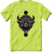 Bizon - Dieren Mandala T-Shirt | Rood | Grappig Verjaardag Zentangle Dierenkop Cadeau Shirt | Dames - Heren - Unisex | Wildlife Tshirt Kleding Kado | - Groen - S