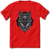 Vos - Dieren Mandala T-Shirt | Paars | Grappig Verjaardag Zentangle Dierenkop Cadeau Shirt | Dames - Heren - Unisex | Wildlife Tshirt Kleding Kado | - Rood - M