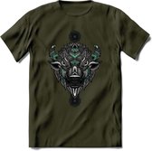 Bizon - Dieren Mandala T-Shirt | Aqua | Grappig Verjaardag Zentangle Dierenkop Cadeau Shirt | Dames - Heren - Unisex | Wildlife Tshirt Kleding Kado | - Leger Groen - S