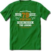 79 Jaar Legend T-Shirt | Goud - Wit | Grappig Verjaardag en Feest Cadeau Shirt | Dames - Heren - Unisex | Tshirt Kleding Kado | - Donker Groen - XXL