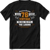 76 Jaar Legend T-Shirt | Goud - Wit | Grappig Verjaardag en Feest Cadeau Shirt | Dames - Heren - Unisex | Tshirt Kleding Kado | - Zwart - XL
