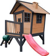 AXI Robin Speelhuis in Bruin/Antraciet - Met Verdieping en Rode Glijbaan - Speelhuisje voor de tuin / buiten - FSC hout - Speeltoestel voor kinderen