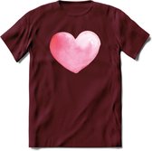 Valentijn Pastel waterverf Hart T-Shirt | Grappig Valentijnsdag Cadeautje voor Hem en Haar | Dames - Heren - Unisex | Kleding Cadeau | - Burgundy - XXL