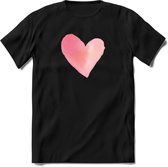 Valentijn Pastel waterverf Hart T-Shirt | Grappig Valentijnsdag Cadeautje voor Hem en Haar | Dames - Heren - Unisex | Kleding Cadeau | - Zwart - 3XL