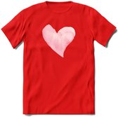 Valentijn Pastel waterverf Hart T-Shirt | Grappig Valentijnsdag Cadeautje voor Hem en Haar | Dames - Heren - Unisex | Kleding Cadeau | - Rood - XXL