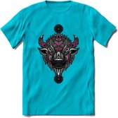 Bizon - Dieren Mandala T-Shirt | Roze | Grappig Verjaardag Zentangle Dierenkop Cadeau Shirt | Dames - Heren - Unisex | Wildlife Tshirt Kleding Kado | - Blauw - 3XL