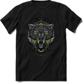 Wolf - Dieren Mandala T-Shirt | Groen | Grappig Verjaardag Zentangle Dierenkop Cadeau Shirt | Dames - Heren - Unisex | Wildlife Tshirt Kleding Kado | - Zwart - 3XL