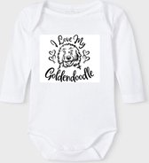 Baby Rompertje met tekst 'Goldendoodle' |Lange mouw l | wit zwart | maat 50/56 | cadeau | Kraamcadeau | Kraamkado