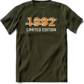 1992 Limited Edition T-Shirt | Goud - Zilver | Grappig Verjaardag en Feest Cadeau Shirt | Dames - Heren - Unisex | Tshirt Kleding Kado | - Leger Groen - XL