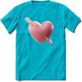 Valentijn Hart met pijl T-Shirt | Grappig Valentijnsdag Cadeautje voor Hem en Haar | Dames - Heren - Unisex | Kleding Cadeau | - Blauw - XXL