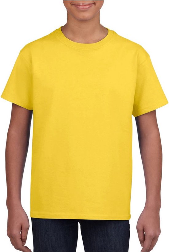 Geel basic t-shirt met ronde hals voor kinderen unisex- katoen - 145 grams - gele shirts / kleding voor jongens en meisjes M (116-134)