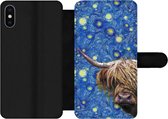 Bookcase Geschikt voor iPhone XS Max telefoonhoesje - Sterrennacht - Van Gogh - Schotse hooglander - Met vakjes - Wallet case met magneetsluiting