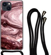 Coque avec cordon iPhone 13 - Marbre - Goud - Rose - Siliconen - Bandoulière - Coque arrière avec cordon - Coque pour téléphone avec cordon - Coque avec corde