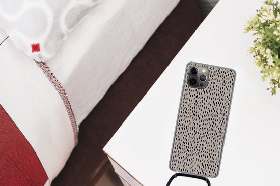 Coque avec cordon iPhone 13 Pro - Pois - Marron - Zwart - Siliconen - Bandoulière - Coque arrière avec cordon - Coque pour téléphone avec cordon - Coque avec corde