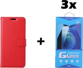 Coque pour Samsung Galaxy S7 Edge - Bookcase - Espace pour 3 cartes - Similicuir - avec 3x Protecteur d'écran trempé - SAFRANT1 - Rouge
