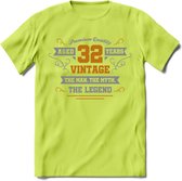 32 Jaar Legend T-Shirt | Goud - Zilver | Grappig Verjaardag Cadeau | Dames - Heren | - Groen - XXL