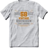 58 Jaar Legend T-Shirt | Goud - Zilver | Grappig Verjaardag Cadeau | Dames - Heren | - Licht Grijs - Gemaleerd - XXL