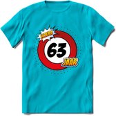 63 Jaar Hoera Verkeersbord T-Shirt | Grappig Verjaardag Cadeau | Dames - Heren | - Blauw - XXL