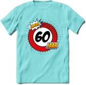 60 Jaar Hoera Verkeersbord T-Shirt | Grappig Verjaardag Cadeau | Dames - Heren | - Licht Blauw - M