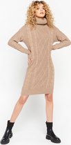 LOLALIZA Gebreide jurk met col - Taupe - Maat XL