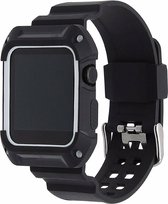 2 in 1 vervangend Siliconde Geschikt voor Apple Watch bandje zwart - wit en cover voor Geschikt voor Apple Watch Series 1-2-3 (42mm)