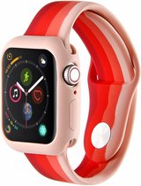 Geschikt voor Apple watch 4|5|6 bandje 38mm - 40mm small siliconen rood - wit