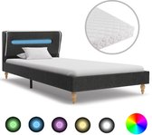 Decoways - Bed met LED en matras jute donkergrijs 90x200 cm