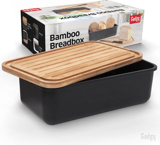 Gadgy avec planche à découper Gadgy - 36 x 19,5 x 11,5 cm - Boîte à pain avec couvercle en Bamboe Massief