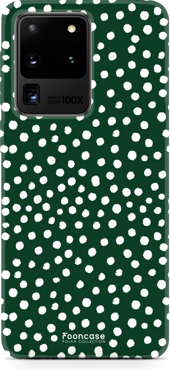 Fooncase Hoesje Geschikt voor Samsung Galaxy S20 Ultra - Shockproof Case - Back Cover / Soft Case - POLKA / Stipjes / Stippen / Donker Groen
