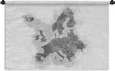 Wandkleed - Wanddoek - Kaart - Europa - Zwart - Wit - 60x40 cm - Wandtapijt