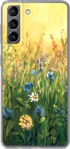 Geschikt voor Samsung Galaxy S21 hoesje - Bloemen - Waterverf - Zon - Siliconen Telefoonhoesje