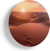 Artaza Houten Muurcirkel - Woestijn in de Sahara bij Zonsondergang - Ø 60 cm - Multiplex Wandcirkel - Rond Schilderij