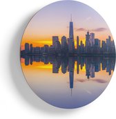 Artaza Houten Muurcirkel - New York Skyline Bij Zonsopgang - Ø 55 cm - Multiplex Wandcirkel - Rond Schilderij