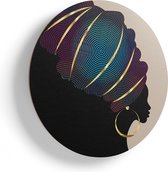 Artaza Houten Muurcirkel - Afrikaanse Vrouw Met Een Tulband - Ø 40 cm - Klein - Multiplex Wandcirkel - Rond Schilderij