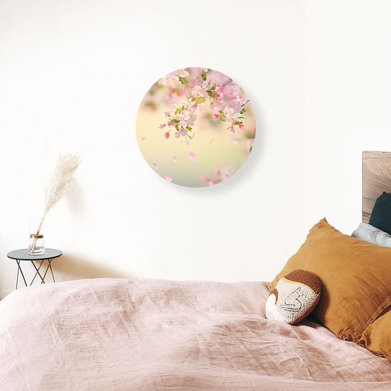 Artaza Dibond Cercle Mural Fleur de Pommier - Fleurs - Ø 70 cm - Cercle Mural - Tableau Rond - Pour Intérieur et Extérieur