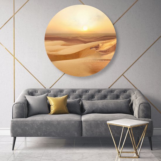 Artaza Dibond Muurcirkel Woestijn bij Zonsondergang in de Sahara - Ø 90 cm - Groot - Wandcirkel - Rond Schilderij - Voor Binnen en Buiten