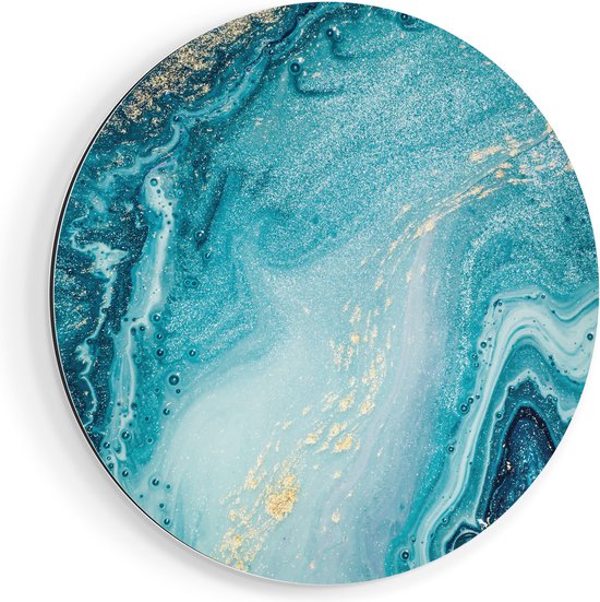 Artaza Dibond Muurcirkel Abstracte Kunst Blauwe Oceaan - Ø 90 cm - Groot - Wandcirkel - Rond Schilderij - Voor Binnen en Buiten