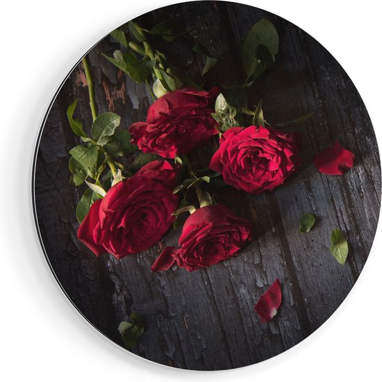 Artaza Dibond Cercle Mural Roses Rouges au Terre - Ø 80 cm - Groot - Cercle Mural - Tableau Rond - Pour Intérieur et Extérieur
