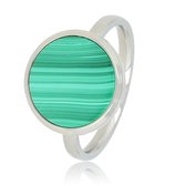 My Bendel - Ring zilverkleurig met ronde grote Malachite - De aderen in deze groene stenen ring geven de ring een levendige en warme uitstraling - Met luxe cadeauverpakking