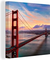 Canvas Schilderij Kleurrijke zonsondergang boven de Golden Gate Bridge in San Francisco - 90x90 cm - Wanddecoratie