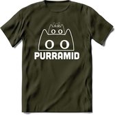 Purrramid - Katten T-Shirt Kleding Cadeau | Dames - Heren - Unisex | Kat / Dieren shirt | Grappig Verjaardag kado | Tshirt Met Print | - Leger Groen - XL