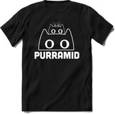 Purrramid - Katten T-Shirt Kleding Cadeau | Dames - Heren - Unisex | Kat / Dieren shirt | Grappig Verjaardag kado | Tshirt Met Print | - Zwart - XXL